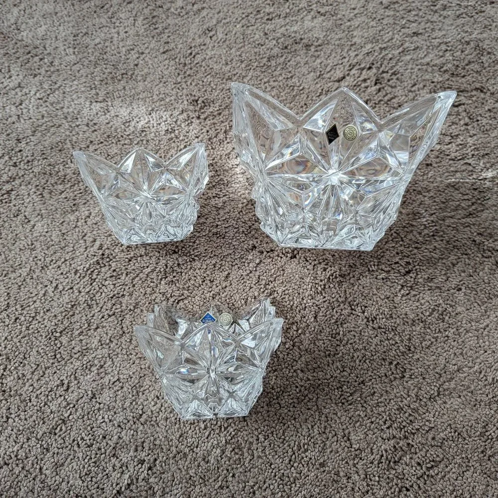 Bohemia Crystal Pyramid Bowl Set of 3 Czech Republic Bohemia Sklarny